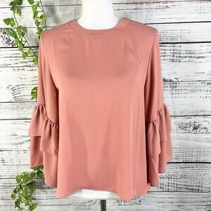 Violet & Claire Blouse Tunic size Small Salmon Ruffles Lagenlook Peasant Boho